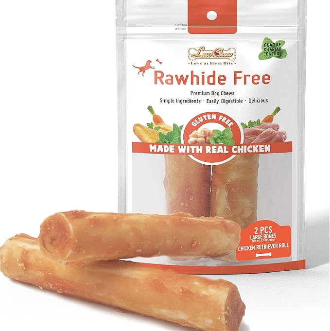 LuvChew Premium Dog Chew Treats Chicken Retriever Rolls for Large Dogs, Rawhide Free, Grain Free, Highly Digestible,Large 7" 2pcs/Pack x 2pack