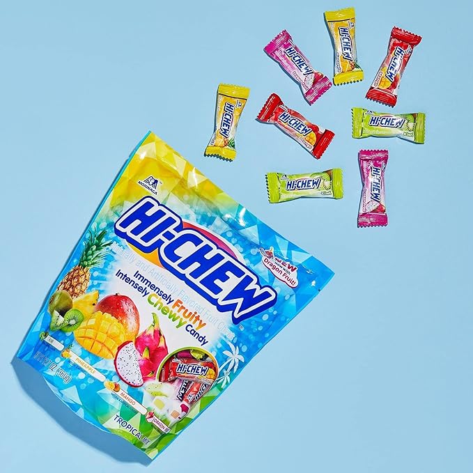 HI-CHEW Tropical Mix, Kiwi Pineapple Mango Dragon Fruit, 4 Stand Up Pouches, 220+ Pieces, 12.7oz each - Fun Soft & Chewy Bulk Candy - Juicy Fruity Flavors - Individually Wrapped for Sharing