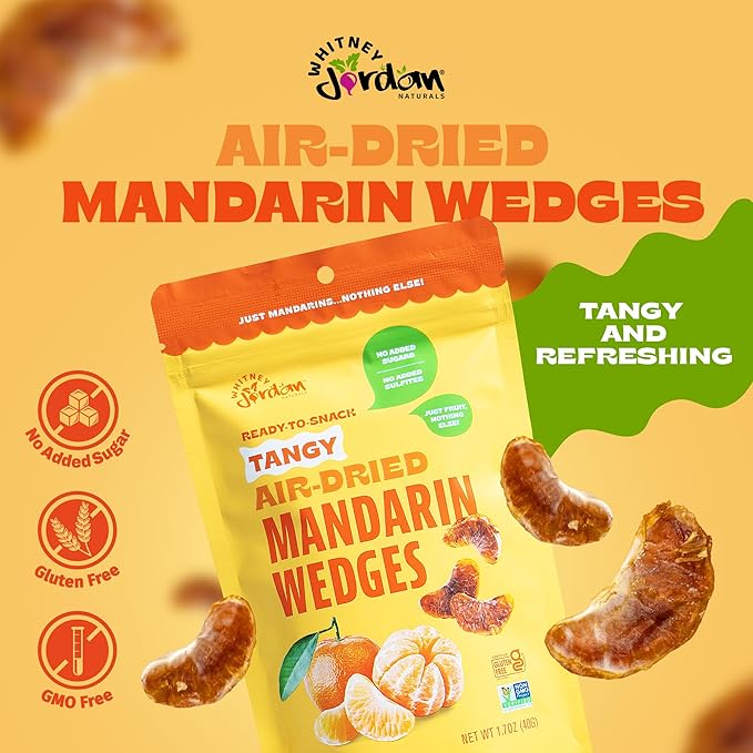 Whitney Jordan Naturals Air-Dried Mandarin Wedges 2 Oz, Pack of 10 - Dried Fruit Snack - Contains 6 Mandarins - No Sugar Added, Gluten-Free, Vegan, Chewy Real Fruit for Healthy Snacking On-the-Go