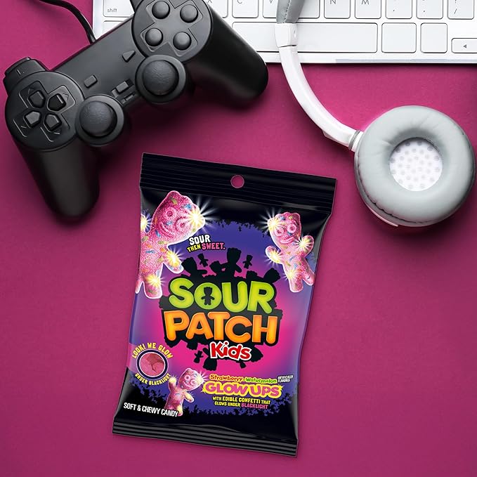 SOUR PATCH KIDS Glow Ups Strawberry-Watermelon Soft & Chewy Candy, Bulk Candy, 12-6.7 oz Bags