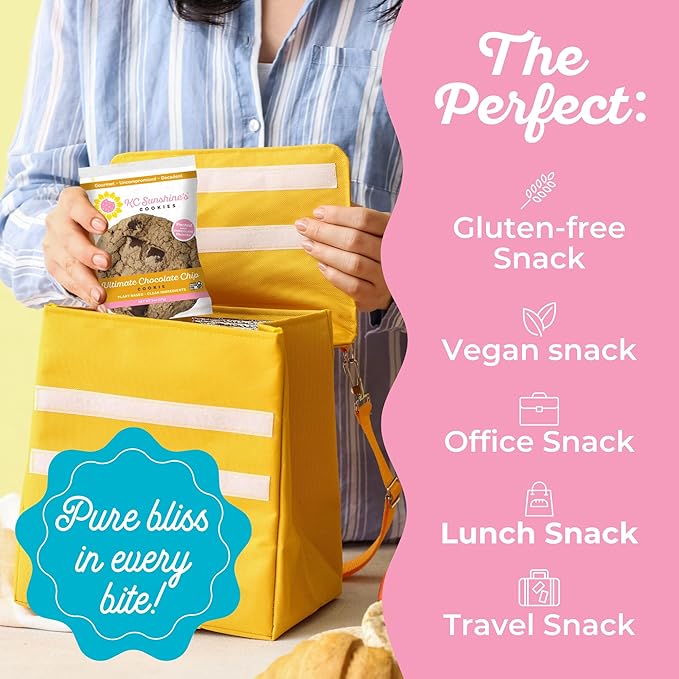 KC Sunshine’s Chocolate Chip Cookies (Pack of 12) – Gluten Free Snacks - Dairy Free, Nut Free, Vegan Friendly & Plant Based – Gluten Free Cookies Individually Wrapped