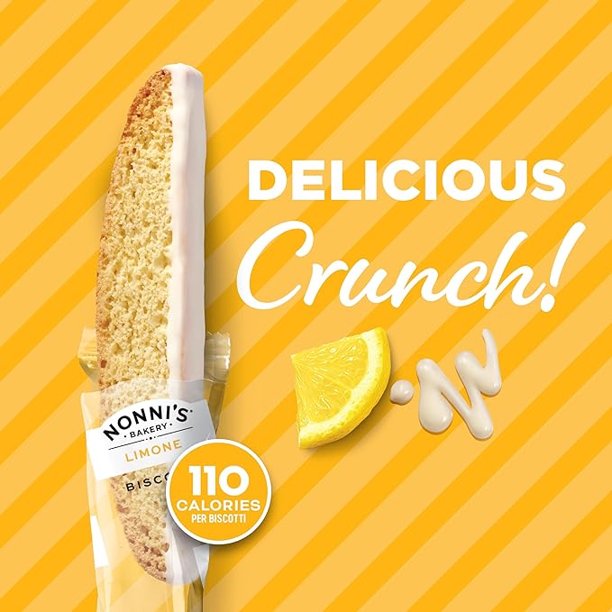 Nonni's Limone Lemon-Iced Biscotti Cookies – Individually Wrapped Italian Tea-Time Snack, Crunchy Twice-Baked, 110 Cal Each, 21.5 oz Carton