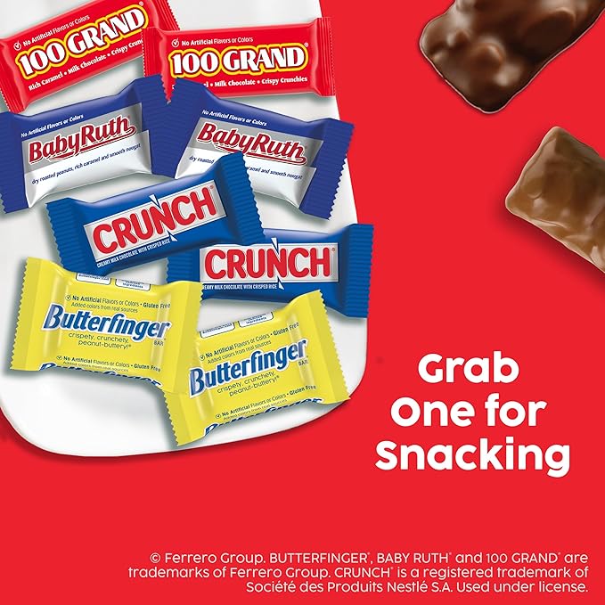 Butterfinger, CRUNCH, Baby Ruth, 100 Grand Minis, Assorted Candy Bars, Great for Sharing, Bulk 135 Count Pack, 55.3 oz