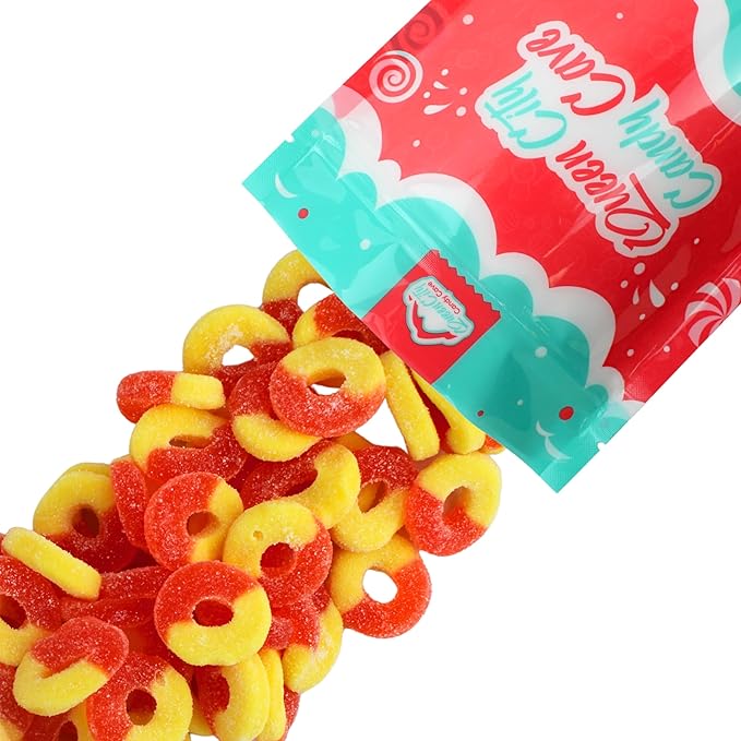 Gummy Peach Rings - Fresh, Soft, and Chewy Sugar Dusted Gourmet Peach Rings Candy Bulk, by Queen City Candy Cave (2 Pound)