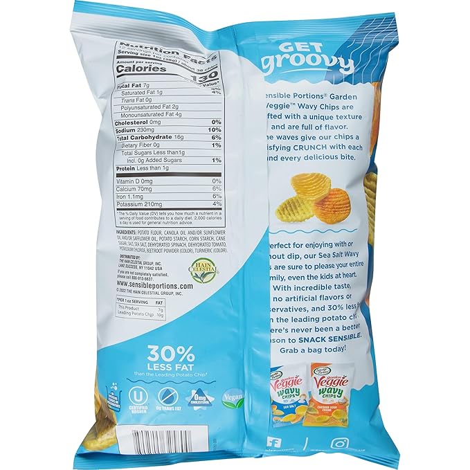 Sensible Portions Garden Veggie Sea Salt Wavy Chips, 12 oz (Pack of 8)