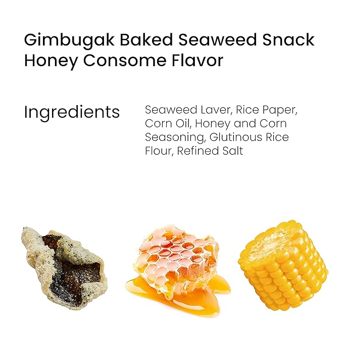 KIMNORI Kwangcheon Kim Gimbugak Baked Seaweed Snacks - Honey Consome Flavor Korean Crispy Seaweed Chips in Resealable Bag, 50g 1.76 ounce