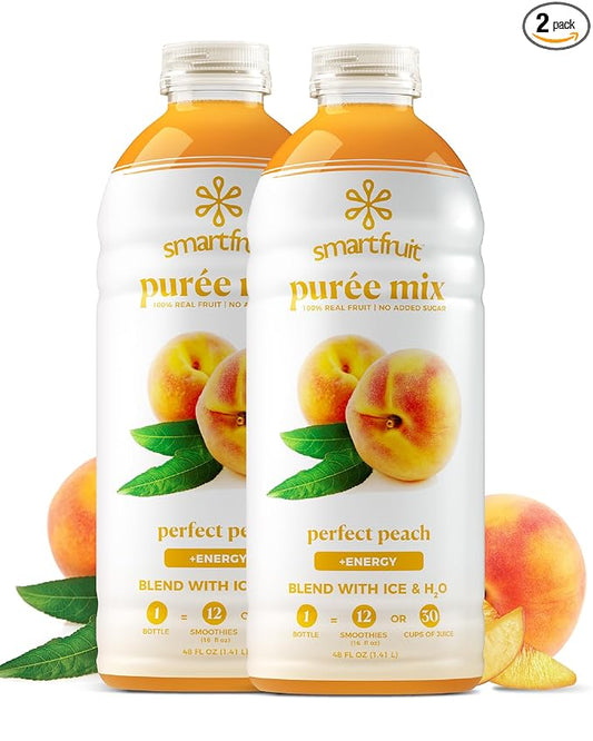 Smartfruit Perfect Peach + Energy – 100% Real Fruit Purée with Peach, Apple & Pineapple – Great for Smoothies, Juice, Yogurt, Cocktails, Teas – High in Niacin & Vitamin A, B6, B12 – 2-Pk, 48oz Each