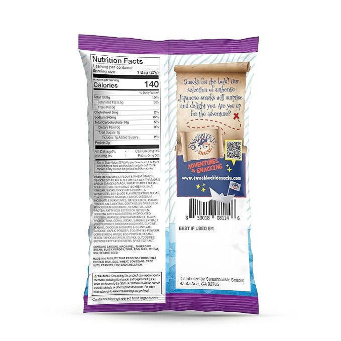 Swashbuckle Snacks Crispy Tempura Fish Chips Garlic and Sesame Flavor 0.95oz (27g) - 5pack, Made in Japan, Otsumami