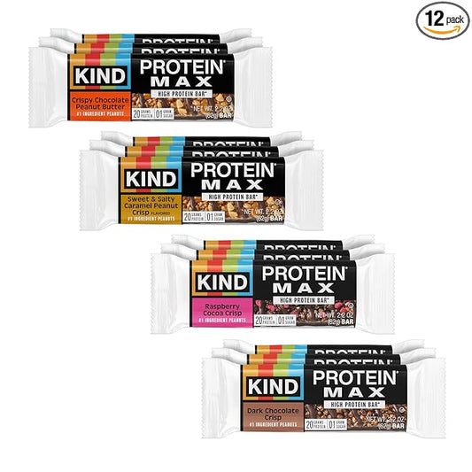 KIND Protein MAX Variety Pack, 4 Flavors, High Protein Keto Snack Bars, 20g Protein, Low Sugar (0g Added), Gluten Free, 12 Bars
