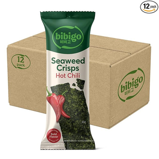 Bibigo Seaweed Crisps, Hot Chili, 0.14 Ounce (Pack of 12)