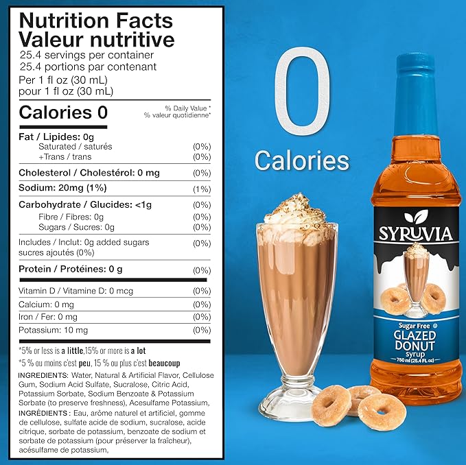 Syruvia Sugar Free Coffee Syrup, Glazed Donut Flavored Syrup for Drinks, Lattes, and Desserts – 25.4 fl oz