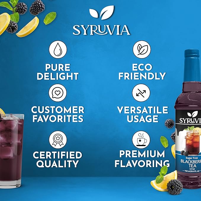 Syruvia Sugar Free Blackberry Tea Flavored Syrup for Drinks, Cocktails, Lemonades, Iced Teas and Desserts – 25.4 fl oz