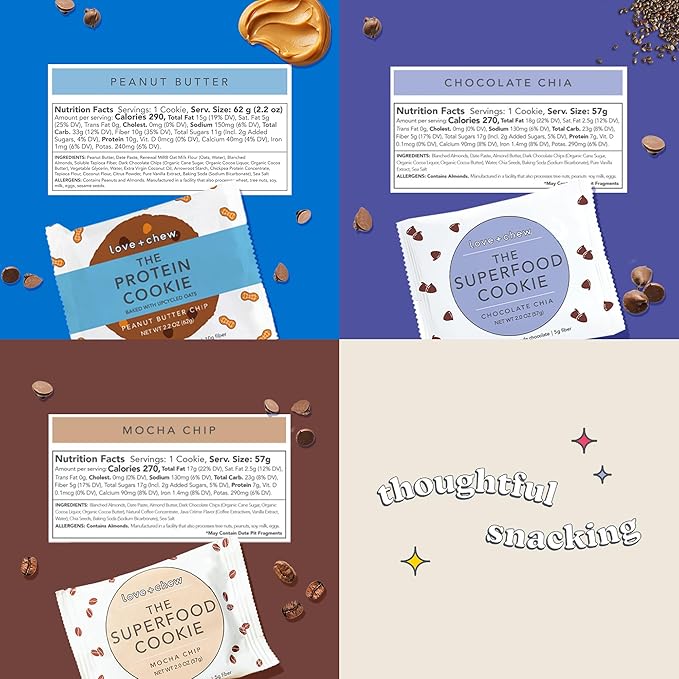 Love + Chew Soft Baked Vegan Cookies, Gluten Free, 7-10g Plant Based Protein Per Cookie, Healthy Snacks, Individually Wrapped Chocolate Cookies, Chocolate Lover Variety Pack, 12 Pack