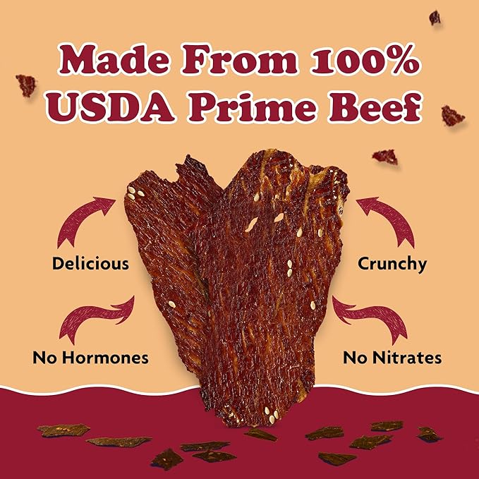 Yay's Snacks Sweet and Spicy Beef Jerky Crisps | High Protein Teriyaki Snack | Crispy, Crunchy, Non-GMO, Gluten-Free Meat Snack | 28G Protein Per Bag, Made in USA - 1 Pack (1.75 Oz)