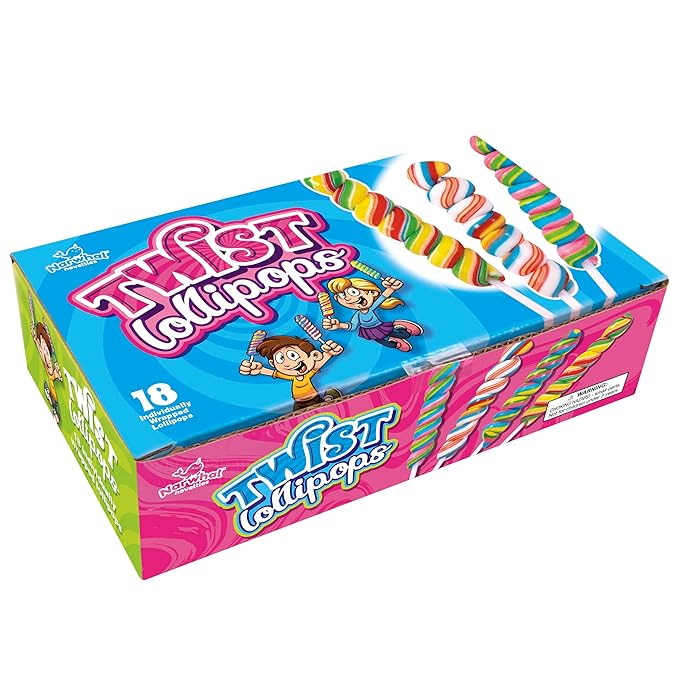 Rainbow Twist Lollipops Swirl 18 PCS- Spiral Twisty Lollipop - Bulk Lolipop Candy Suckers Treats - Swirly Candies for Birthdays Party Favors and Goodie Bags - Easter Basket Fillers for Kids