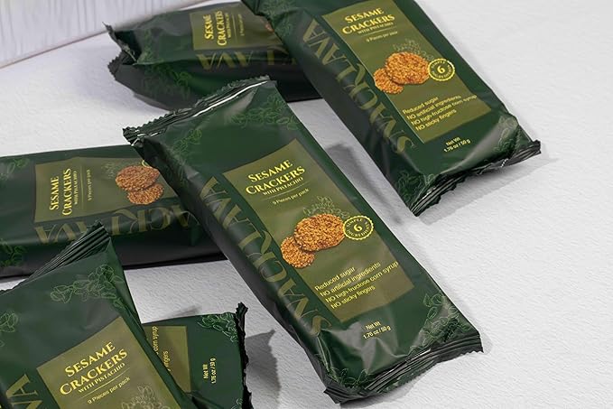 Snacklava Sesame Pistachio Crackers – 6 Pack (54 Pieces) | All-Natural, Handcrafted Gourmet Snack | 5g Protein per Pack | Perfect for Charcuterie, Cheese Pairings & Gifting