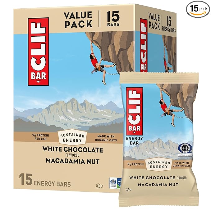 CLIF BAR - Energy Protein Bars - White Chocolate Macadamia Nut - Made with Organic Oats - Energy Bars - Non-GMO - (15 Pack)