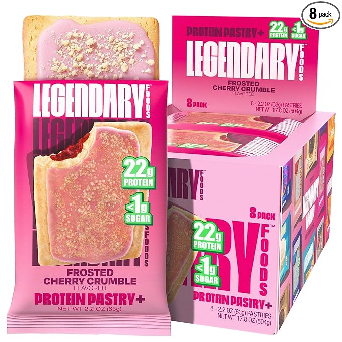 Legendary Foods 22g Protein Pastry 0g Added Sugar, Low Carb, Gluten Conscious, Keto Snack, Ideal for Glucose Management, Includes Whey Protein Isolate, 8 Pack Cherry Crumble