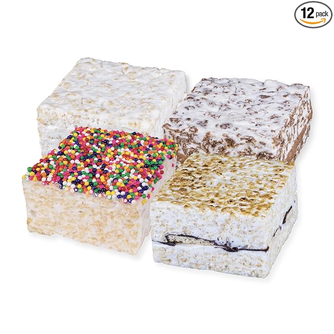 The Crispery Crispycakes – Jumbo Size Pack of 12 Individually Wrapped Assorted Flavor Gourmet Marshmallow Rice Crispycakes, always soft and gooey, packed with fresh ingredients. Made in the USA.