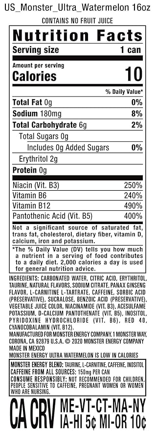 Monster Energy Ultra Watermelon, Sugar Free Energy Drink, 16 Ounce | Pack of 24
