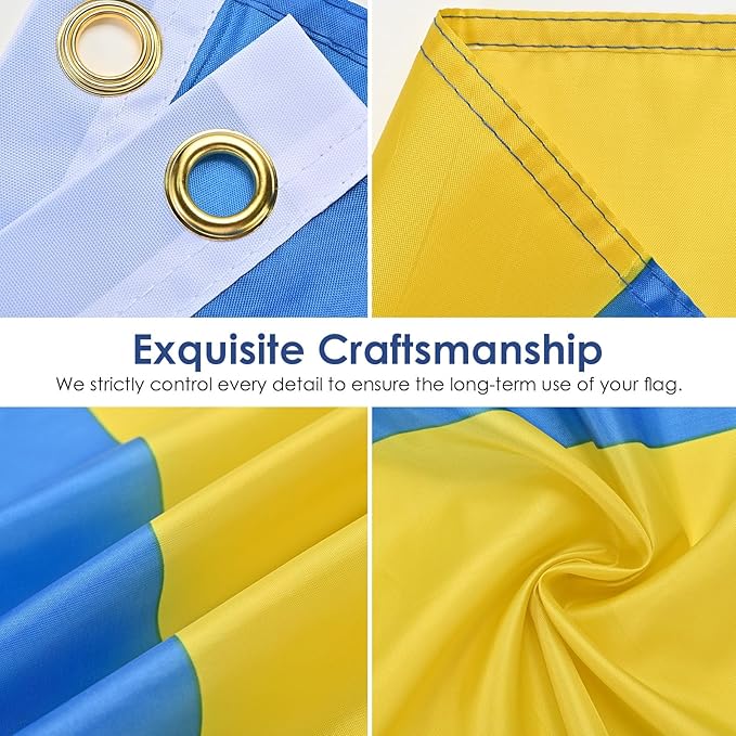 AhfuLife 2 Pcs Swedish flag Sweden Flag 3x5 Ft, Large Swedish National Flags for Outside - Double Side with Brass Eyelets for Olympic Party Decorations, Bar Garden Street Decoration Indoor Outdoor