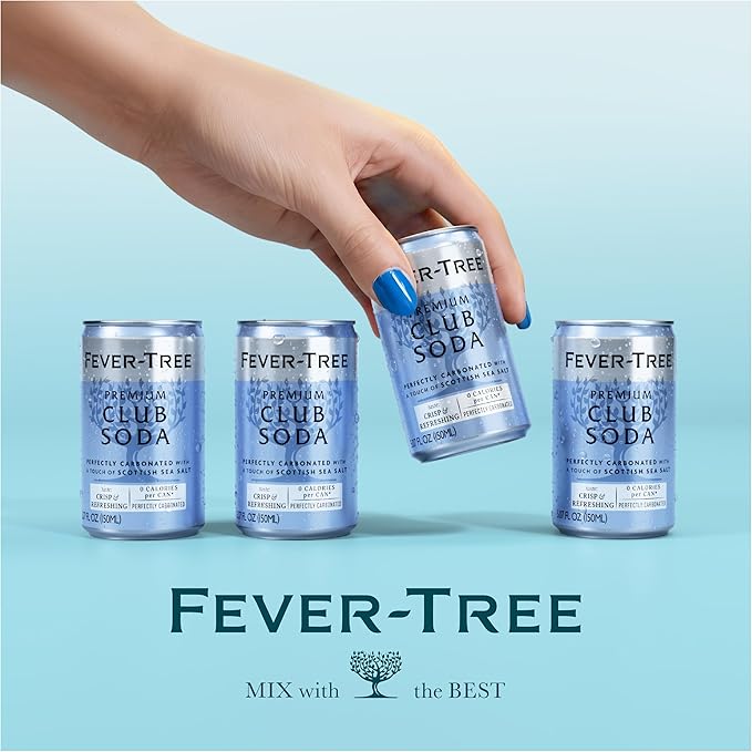 Fever-Tree Club Soda – Premium Zero Calorie Mixer for Cocktails and Mocktails, 5.1 fl oz Cans, Pack of 8 – Naturally Sourced, Non-GMO