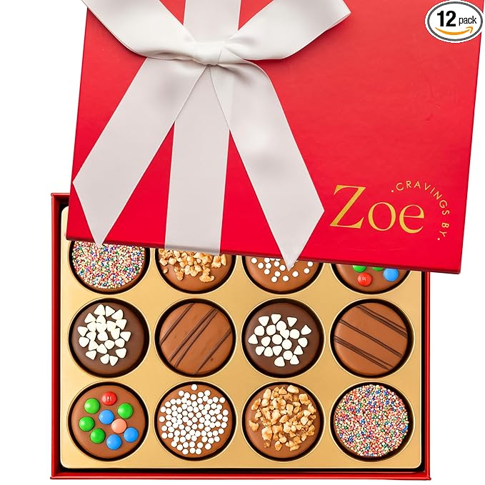 CRAVINGS BY ZOE Valentines Day and Birthday Chocolate Covered Cookies Gift Basket | 12 Count | Kosher Milk & Dark Belgian Chocolate Gourmet Food Gift Box | Birthday, Thank You, Candy Gifting Men Women Him Her Mom