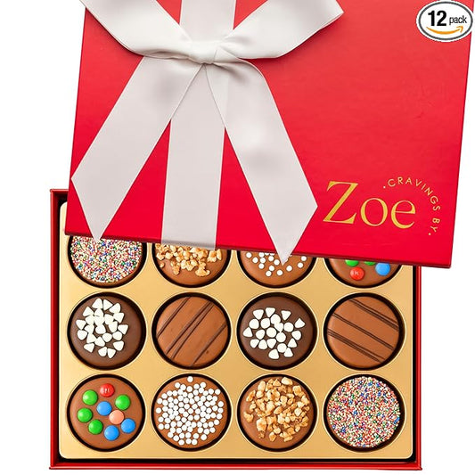 CRAVINGS BY ZOE Valentines Day and Birthday Chocolate Covered Cookies Gift Basket | 12 Count | Kosher Milk & Dark Belgian Chocolate Gourmet Food Gift Box | Birthday, Thank You, Candy Gifting Men Women Him Her Mom
