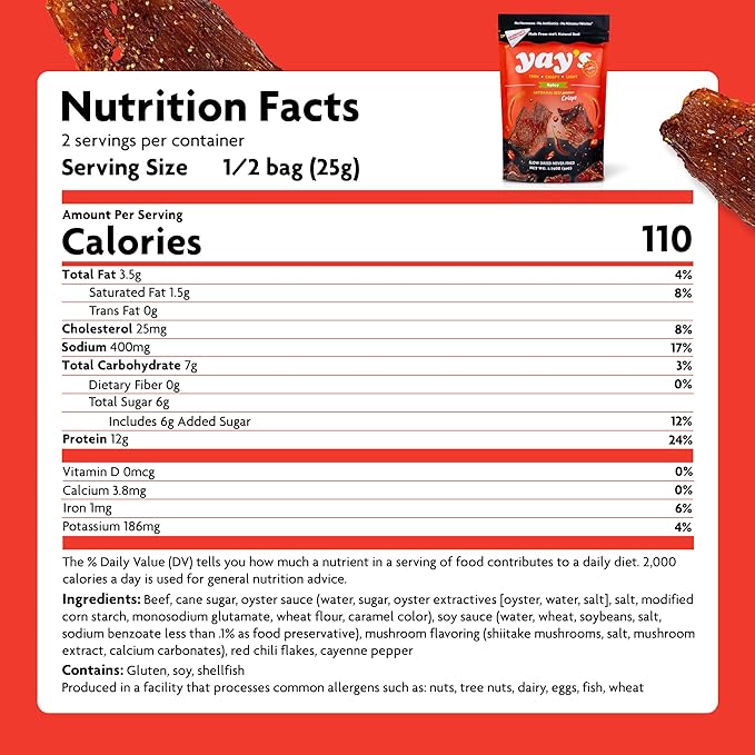 Yay's Snacks Sweet and Spicy Beef Crisps | Crispy, Crunchy, High Protein Snacks | Spicy Beef Jerky with 24G Protein Snacks Per Bag | Healthy Meat Snacks Non-GMO, USA Made - 6 Packs (1.75 Oz Each)