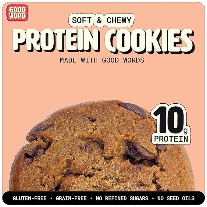 Peanut Butter Protein Cookie, Soft & Chewy, High Protein Snack, Gluten-Free, Grain-Free, Dairy-Free, No Seed Oils, No Refined Sugars, Made with Almond Butter & Collagen, 12-Pack