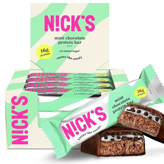 Nick's Protein Bars Mint Chocolate | High Protein | Lowcalories | Low Carb Keto Friendly Snacks No Added Sugar (12 bars x 50g)