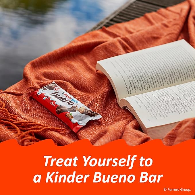 Kinder Bueno Milk Chocolate Bars with Hazelnut Filling, 30 Packs of 2, Bulk Chocolate Candy Bars for Game Day, Football Party Supplies, Snacks for Adults, 1.4 oz Per Pack
