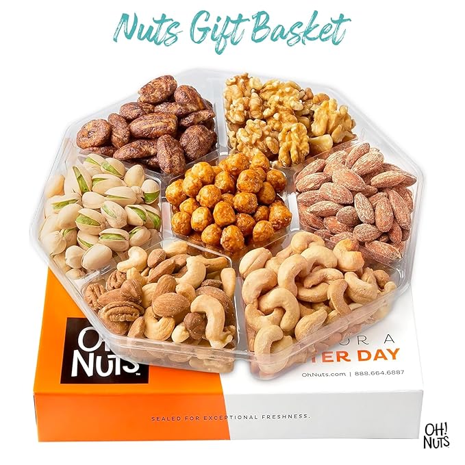 Oh! Nuts 7 Variety Nuts Gift Basket - Healthy Food Assorted Nuts Gifts Baskets - Holiday Gourmet Gift Boxes - Gift Box Ideas for Birthday, Corporate, Men and Women - Premium