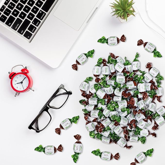 Bulk Chocolate Filled Mint Candy 2 Pound Christmas Candies - Approx. 165 Pieces Individually Wrapped Hard Mints Candies with Smooth Chocolate Center For Office, Parties & Treats