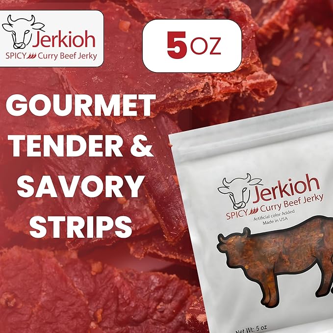 Jerkioh Spicy Curry Premium Beef Jerky – Authentic Vietnamese Street Food Flavor | High-Protein, Low-Fat Beef Snack | Tender Gourmet Strips with Bold Chili Heat | Healthy On-the-Go Protein Snack Pack (5oz)