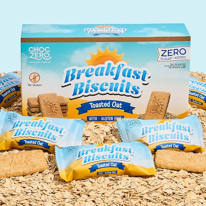 ChocZero Toasted Oat Breakfast Biscuits – No Added Sugar, Keto & Gluten Free High Fiber Snack Cookies, 30 Per Box (9 oz)