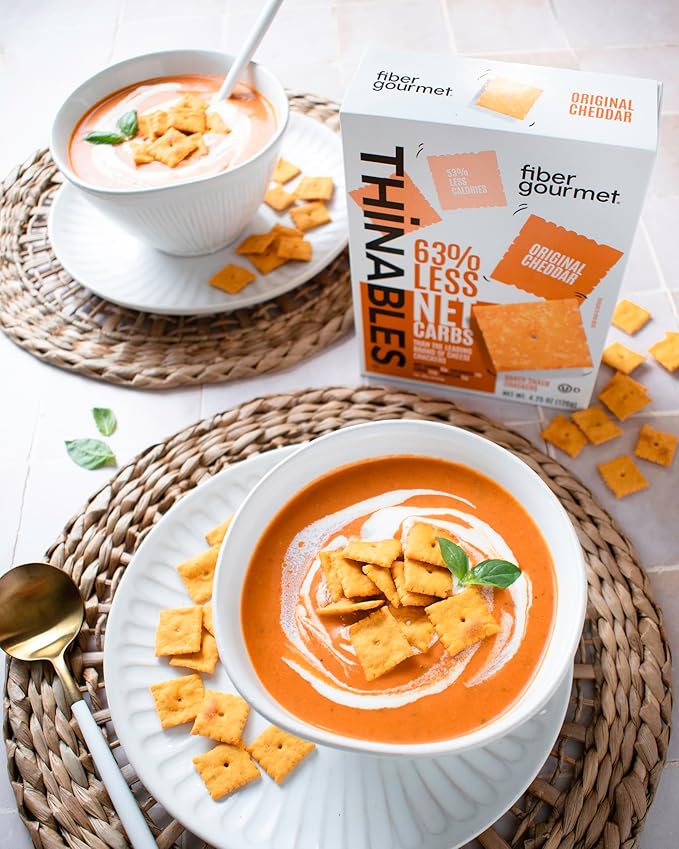 Fiber Gourmet Thinables Baked Cheese Crackers Healthy Low Net Carb Keto - Real Cheddar, High Fiber, 70 Calories, 6g Net Carbs, 13g Fiber, 5g Protein, Kosher - 4.25 Ounce (pack of 6)