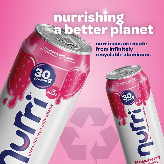 Nurri - 30g Protein Ultra Filtered Milk Shake – Strawberry - Lactose Free, Low Sugar, 150 Calories, 10 Vitamins and Minerals - 11 fl oz, 10 Cans