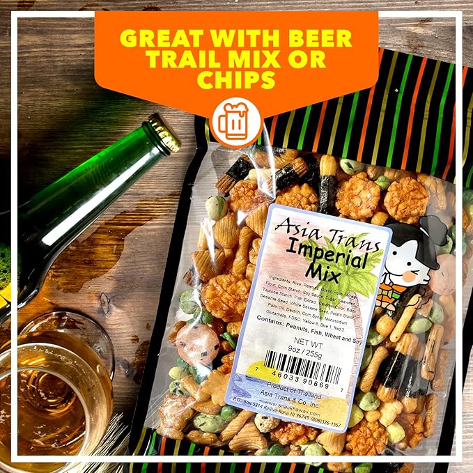 Traditional Imperial Mix Arare Rice Crackers - Mochi Crunch Asian Snack Mix - Assorted Shapes and Flavors - Sweet, Salty, and Umami Taste - Crunchy On-The-Go Snack For Any Occasion - 9 Ounce