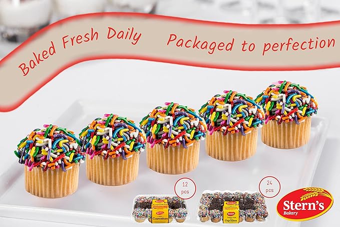 Gourmet Cookie Gift Box | 12 Individually Wrapped Sprinkle Cupcakes | Valentine Cookie Basket | Christmas, New Year’s & Birthdays | Men, Women & Kids | Stern’s Bakery (Sprinkle Cupcake Gift Pack)