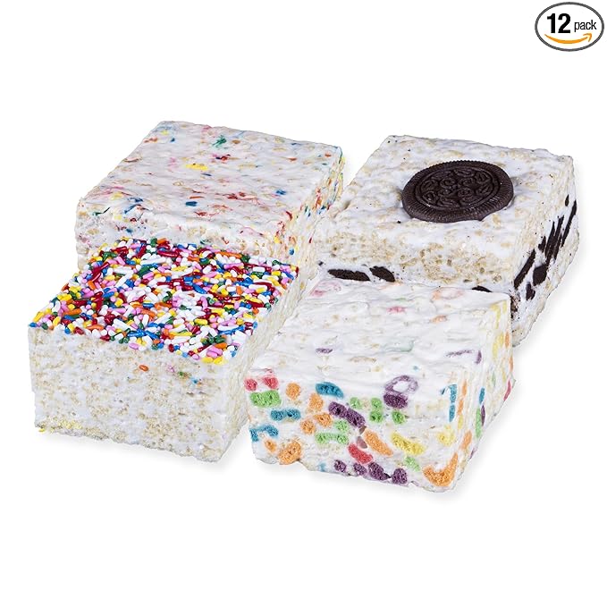 The Crispery Crispycakes – Jumbo Size Pack of 12 Individually Wrapped Assorted Flavor Gourmet Marshmallow Rice Crispycakes, always soft and gooey, packed with fresh ingredients. Made in the USA.