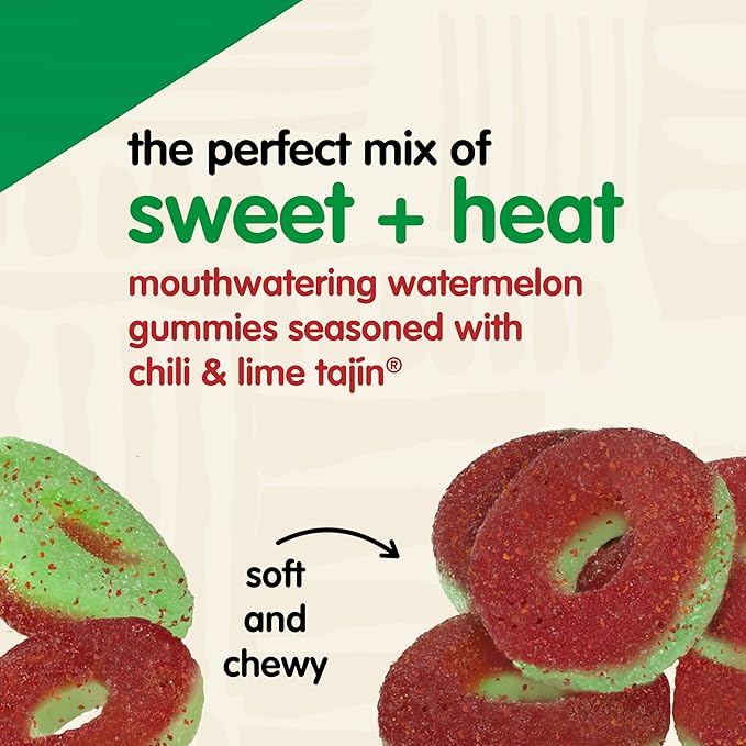 Snak Club Watermelon Rings, Tajin Chili & Lime Seasoned, Sweet and Spicy Gummy Candy, Mild in Heat Bold in Flavor, Low-Fat, Vegan, Gluten-Free Snack, Family Size, 11 Ounce