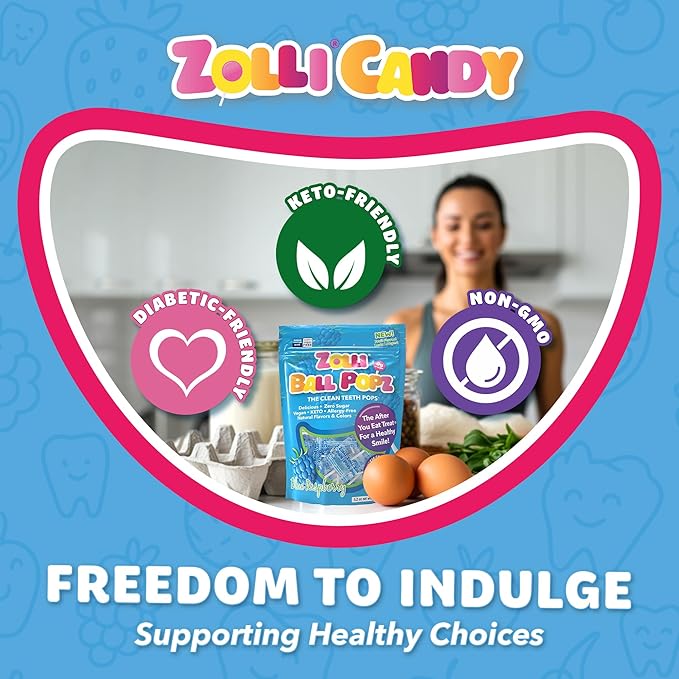 Zollipops Clean Teeth Pops Sugar Free Candy with Xylitol, Dye-Free Lollipops - Keto & Diabetic-Friendly, Dentist-Approved Treats for Kids (Blue Raspberry 5.2 oz)