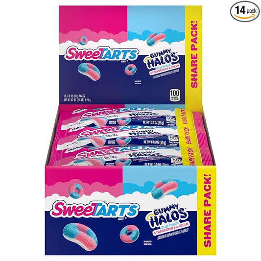 SweeTARTS Halos, Candy, Blue Punch and Strawberries and Cream, Tart and Chewy, Soft and Fluffy, 3.5 oz (12 count)