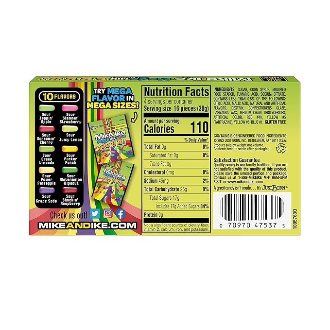 Mike and Ike Candy, Mega Mix Sour, 4.25oz Theater Box, Pack of 12