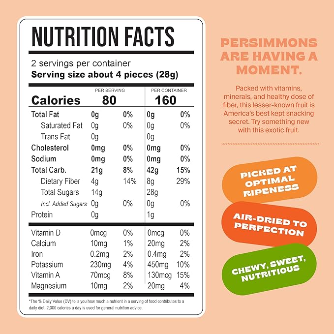 Whitney Jordan Naturals Air-Dried Persimmon Slices 2 Oz, Pack of 10 - Dried Fruit Snack Made from Real Persimmons - No Sugar Added, Gluten-Free, Vegan, Chewy Fruit for Healthy Snacking On-the-Go