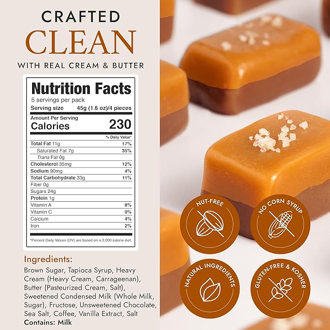 Béquet Caramel - Salted Mocha Gourmet Candy - Coffee Candy Individually Wrapped - Gourmet Sea Salt Caramel - Made in Montana - Kosher (Star-D), and Gluten Free - 24oz Resealable Pouch