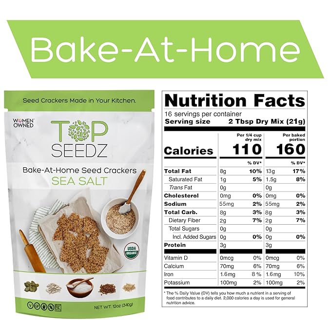 Top Seedz Organic Gluten Free Bake-at-Home Sea Salt Seed Crackers Mix | 2-Pack | 12 Ounces | Healthy Vegan Crackers with Plant Based Protein | Sunflower, Flax, Sesame and Pumpkin Seed