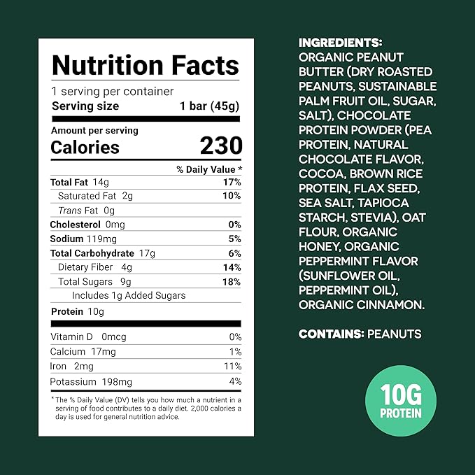 FROPRO Plant Protein Snack Bars - Plant Based Protein Bars, All-Natural, Gluten, Dairy, & Soy Free, High Protein Bars with Low Calories | Mint, 24 Pack