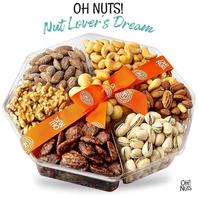 Oh! Nuts 7 Variety Nuts Gift Basket - Healthy Food Assorted Nuts Gifts Baskets - Holiday Gourmet Gift Boxes - Gift Box Ideas for Birthday, Corporate, Men and Women - Large Premium